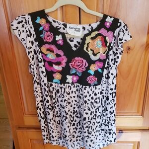 Savanna Jane Multicolor Embroidered Leopard Blouse